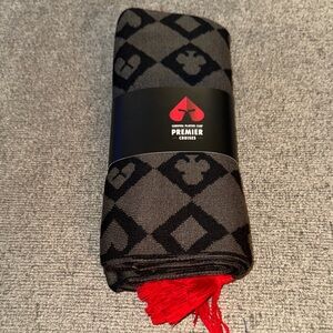 Carnival Black & Gray Geometric Scarf with Red Fringe